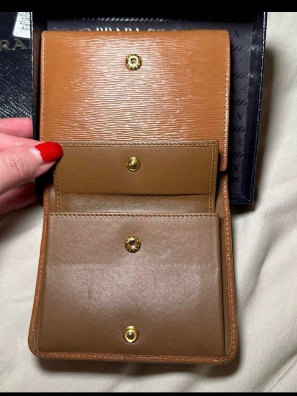 Prada Cognac Saffiano Leather Card Case with Gold Logo - Picture 5 of 6